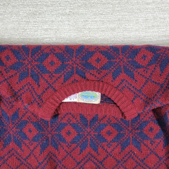 Royal North Mills Outfitters Wool Sweater Nordic Snowflake Red Blue USA Made L - Picture 12 of 13